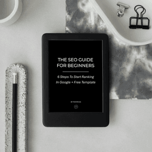 Mockup of free seo guide for beginners + tempalte